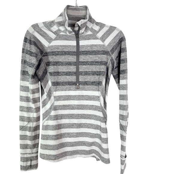 Lululemon Race Your Pace 1/2 Zip in Marshmallow Stripe Heathered Slate Size 4 - Picture 9 of 16